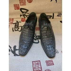Lombardy Genuine Caimen Hornback Navy Blue Leather Crocodilus Oxford. Size 11EE